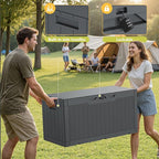 Greesum 100 Gallon Resin Deck Box Lockable Large Outdoor Storage Boxes for Garden Tools, Patio Furniture Cushions, Pool Supplies, Gray