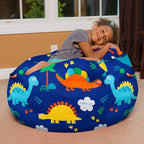 Posh Creations Bean Bag Chair for Kids, Teens, and Adults Includes Removable and Machine Washable Cover, Canvas Dinos on Blue, 38in - Large