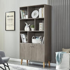 Modern Bookcase with 2 Doors, Shelf Organizer for Display, Wooden Bookshelf Library with 6 Storage Cabinet for Home Office (Gray Oak)