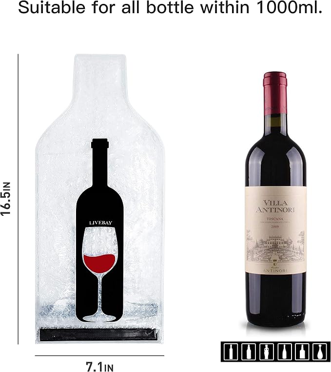 5 Set Reusable Wine Bags for Travel Wine Protector Travel Bag by LIVEBAY | Bottle Travel Case, Unbreakable Wine Sleeve, Leak Proof Wine Bag, Double Layer Wine Protector for Airplane Suitcase