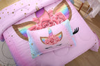 Unicorn Comforter Set Rainbow Soft Girls Unicorn Bedding with 1 Comforter 2 Pillowcases Pink Flower Unicorn Bedding Sets for Girls Twin Size