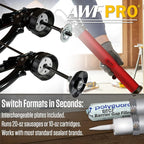 AWF PRO Sausage Caulking Gun 20 oz, 25:1 Thrust Ratio | 20 oz Foil Pack and 10 oz Cartridge Convertible, Aluminum Barrel, Includes 3 Tips