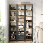 IDEALHOUSE Narrow Bookshelf Tall Skinny Bookcase 6 Tier Storage Rack Rustic Corner Shelf Metal Frame Small Freestanding Bookshelves Industrial Display Stand for Bedroom, Living Room, Home Office