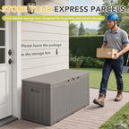Greesum 100 Gallon Resin Deck Box Lockable Large Outdoor Storage Boxes for Garden Tools, Patio Furniture Cushions, Pool Supplies, Light Coffee