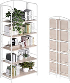 No Assembly Folding Bookshelf, Metal Book Shelf for Storage, Folding Bookcase for Office Organization and Storage (White, 5 Tiers)