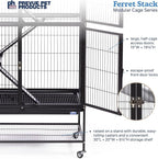 Prevue Pet Products Ferret Stack Two Story Ferret Home - Portable Stand, Escape Proof Lock, Includes Hammock & Ramps, Expandable Two Story Cage Stacking System with Wheels - Black