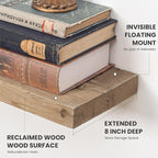 72 inch Floating Shelves for Wall, 8" Deep Rustic Reclaimed Barnwood Shelves, Floating Shelf Wall Hanging Shelves with Invisible Heavy-Duty Metal Bracket | Wall Mounted | Farmhouse Style, 1PC,Natural