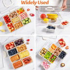 2Pack Snackle Box Containers Dishwasher Safe Divided Serving Tray with Lid | Charcuterie Board for Portable Snack Platters, Clear Organizer with Handle for Fruits Snacks, Perfect for Road Travel