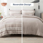 Bedsure Bed in a Bag Full Size 7 Pieces, Light Camel White Striped Bedding Comforter Sets All Season Bed Set, 2 Pillow Shams, Flat Sheet, Fitted Sheet and 2 Pillowcases