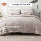 Bedsure Bed in a Bag Queen Size 7 Pieces, Light Camel White Striped Bedding Comforter Sets All Season Bed Set Khaki, 2 Pillow Shams, Flat Sheet, Fitted Sheet and 2 Pillowcases