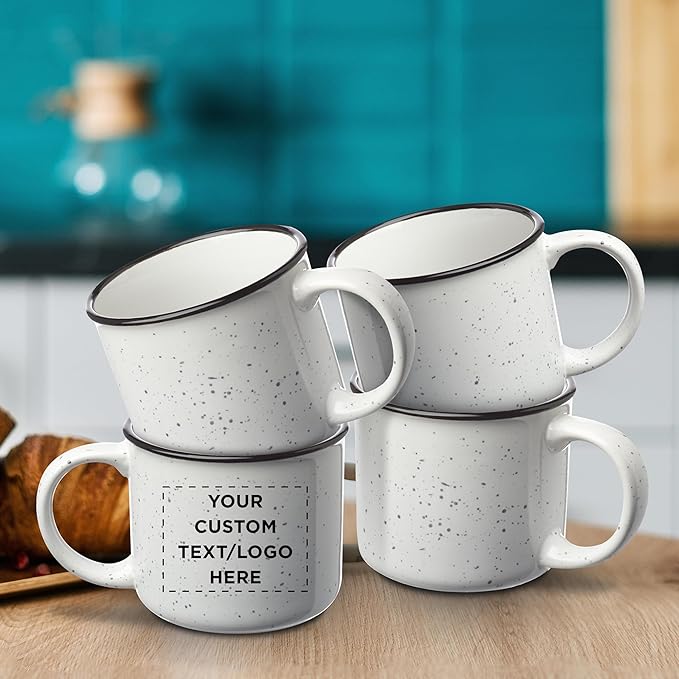 DISCOUNT PROMOS Custom Ceramic Campfire Coffee Mugs 13 oz. Set of 100, Personalized Bulk Pack - Perfect for Tea, Espresso, Cappuccino, Hot Cocoa - White