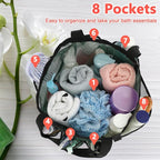 Fammart Mesh Shower Caddy Portable for College Dorm Room Essentials, Odorless Polyester Large Shower Tote Bag with Dual Handles, 8-Pocket Quick-Dry Toiletry Organizer for Travel, Beach, Camping, Gym