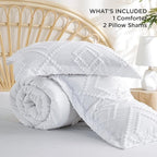 Bedsure Boho Comforter Set Full - Linen Tufted Bedding Comforter Set, 3 Pieces Farmhouse Shabby Chic Embroidery Bedding Set, Soft Geometric Pattern Comforter for All Seasons