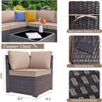 Patio Furniture Sectional Sofa Set 7-Pieces PE Rattan Patio Conversation Set w/43in Gas Fire Pit Table, Outdoor Furniture with 55000 BTU Propane Fire Pit, Sand