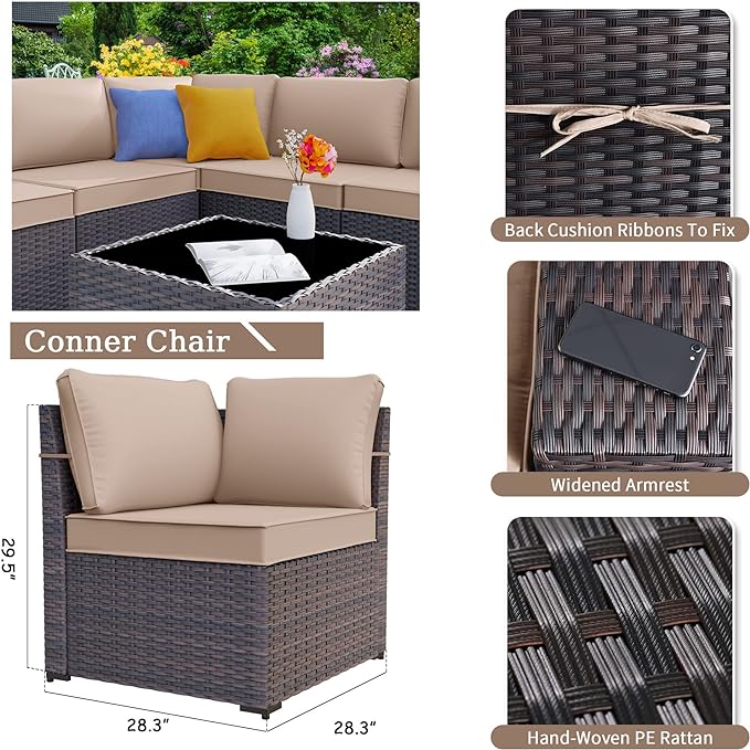 Patio Furniture Sectional Sofa Set 13-Pieces PE Rattan Patio Conversation Set w/43in Gas Fire Pit Table, Outdoor Furniture with 55000 BTU Propane Fire Pit, Sand