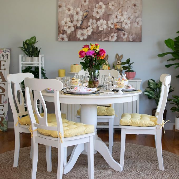 Barnett Home Decor Cotton Duck Yellow Dining Chair Pad with Ties - Medium Size 18 Chair Cushion - Latex Foam Fill - Machine Washable, Reversible, Solid Color, 100% Cotton, Made in USA
