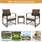 YIYAN Patio Furniture Set 3 Pieces Outdoor Rattan Chair Wicker Sofa Garden Conversation Bistro Sets with Coffee Table,Comfortable Washable Cushions (White)