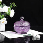 Joeyan 12 oz Small Purple Glass Jewelry Box Jars with Lid,Embossed Glass Candy Dishes,Diamond Faceted Food Container,Decorative Apothecary Canisters,Colored Kitchen Bathroom Buffet Storage Organizer
