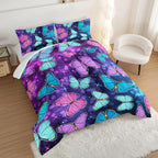 HOSIMA Butterfly Comforter Set with 2 Pillowcases,Glitter Purple Blue Butterfly Printed Bedding Set Twin Bed in A Bag Sets for Adults Kids,Starry Sky Galaxy Comforter Butterfly Room Decor Aesthetics.