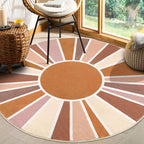 Topotdor Sun Rainbow Round Rug 5.2ft Boho Kids Nursery Rug, Colorful Washable Area Rug Ultra Soft Circle Classroom Rug Non-Slip for Bedroom Living Room Playroom Decor, Orange