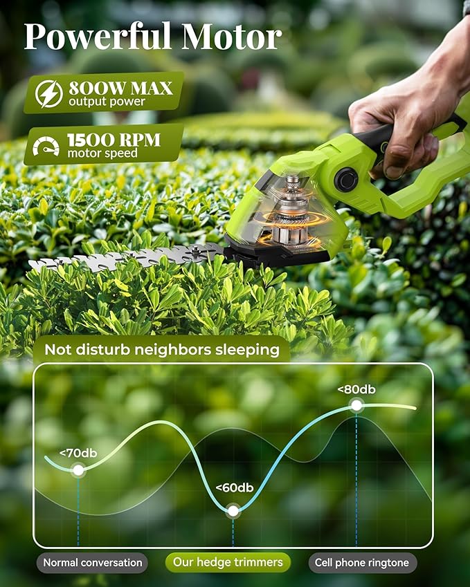 Hedge Trimmer Cordless with Battery, 2-in-1 Electric Handheld Grass Shear Cutter with 2 Pack Rechargeable Battery, Mini Bush Trimmer Kit for Garden Yard Lawn Pruning, Green
