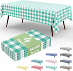 4 Packs Buffalo Disposable Table Cloth, 54 x 108 Inch Waterproof Plastic Tablecloth, Rectangle Teal and White Checkered Table Covers for Picnic, Birthday, Party, Back to School