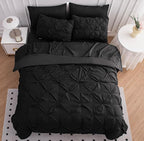 LANE LINEN Bedding Comforter Set for Split King Mattress, Soft 8 Piece Split King Bed in a Bag with 1 King Comforter, 1 King Size Flat Sheet, 2 Twin XL Fitted Sheets, 2 Pillowcases & 2 Shams - Black