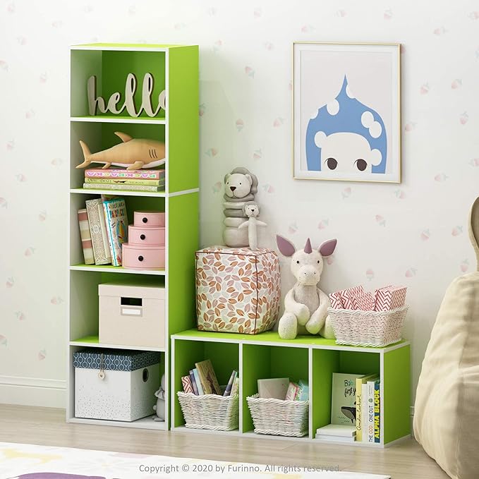 Furinno Luder Bookcase / Book / Storage , 5-Tier, White/Green