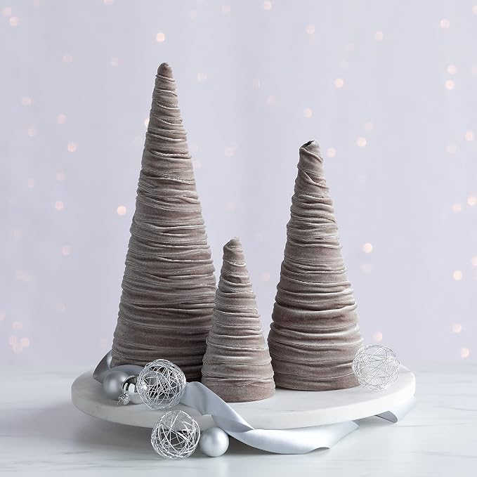 Your Heart's Content Taupe Velvet Trees Set of 3, Winter Mantel Décor, Valentine Tree tablescape, Handcrafted Holiday Centerpiece, Made in USA Modern Farmhouse, Cozy Gift for (Taupe)