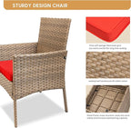YIYAN 3 Pieces Patio Bistro Set Outdoor Wicker Furniture Outdoor Porch PE Rattan Wicker Chairs Furniture Sets with Sofa Chairs,Glass Coffee Table and Red Washable Cushion