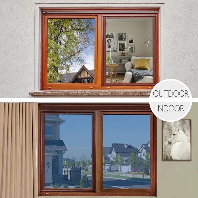 HIDBEA One Way Mirror Window Privacy Film Daytime, Heat Control Sun Blocking, Reflective Window Tint for Home Non-Adhesive Self Static Cling Window Sticker (Blue-Silver, 35.4 Inch x 16.4 Feet)