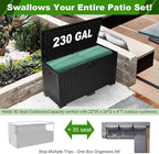 230 Gallon Outdoor Storage Box Waterproof, Extra Large Plastic Outside Deck Box Weatherproof, Resin Patio Storage Bin with Lock and Lids for Pool Equipment, Cushion, Black