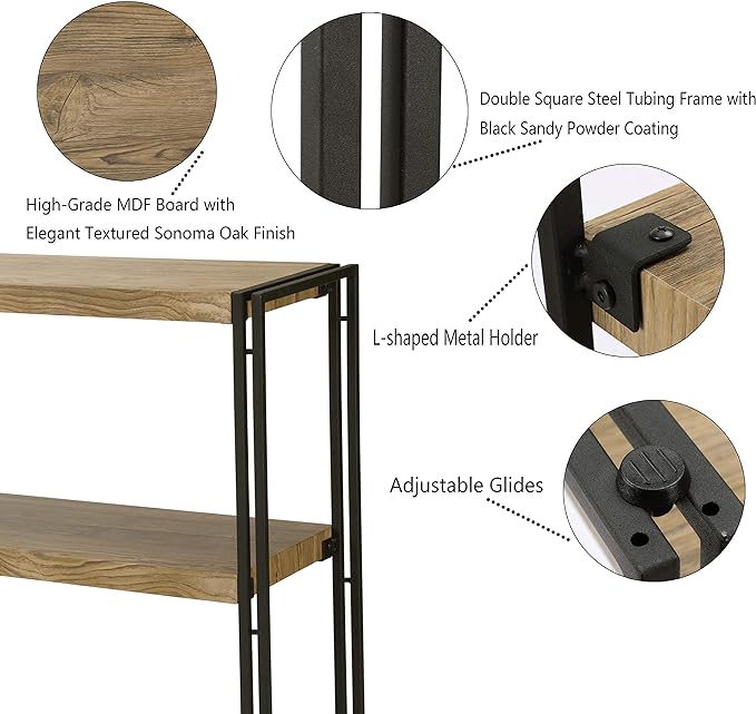 4 Tier Bookshelf Rustic Industrial Bookcase Etagere Open Office Book Shelf, Sonoma Oak