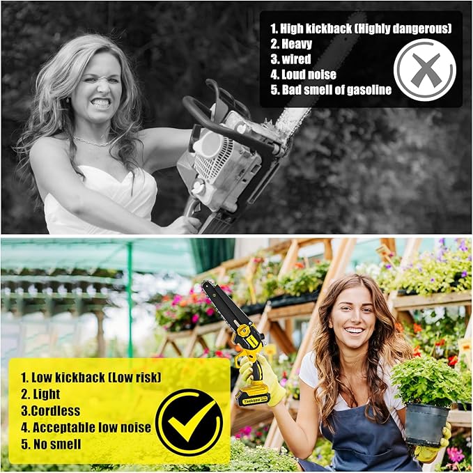Mini Chain saw Cordless 8 inch Auto Oiler, Automatic Chain Tension, 21V MAX* Rechargeable Cordless Chainsaw with 2x2.0Ah Battery and Charger, Mini Chainsaw 8 inch Cordless Hand-Held Electric Chain Saw