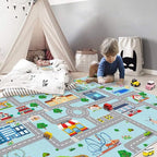 Kids Car Rug, 5' 3" x8' City Life Traffic Road Playmat for Toy Cars Trains, Non-Slip Race Track Carpet Educational Fun Area Rugs for Boy and Girl Bedroom Nursery