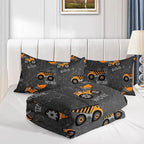 Datura home Construction Truck Comforter Set for Boys Kids Children,Machinery Excavators Vehicles Tractor Bedding Set with 1 Comforter and 2 Pillowcases(Brown Truck Twin) Twin 68x86''