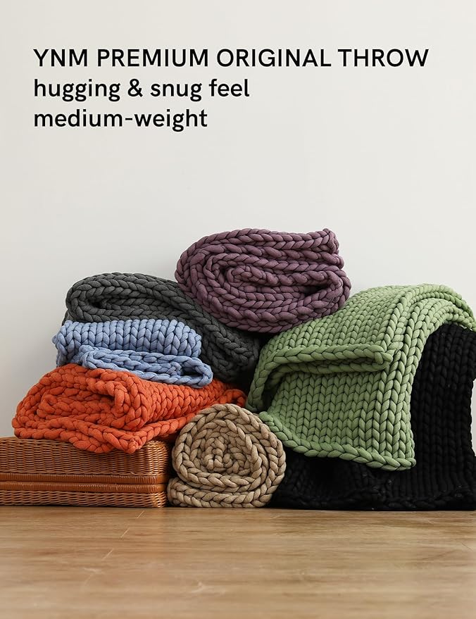 YnM Chunky Throw Blanket, Medium-Weight, Hand Knitted, Skin Friendly, Ventilated and Breathable, Machine Washable, Home Décor Piece for Couch, Sofa and Bed (Exotic Orange, 50x70 Inch)