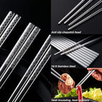 5 Pair Metal Chopsticks Reusable 18/8 Stainless Steel Chopsticks Set Non-slip Chinese Chopstick for Cooking Eating Dishwasher Safe 9.25" Chop Sticks Gift Set
