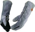 WZQH 16 In,932℉,Welding Gloves,Fireplace Glove,Fire & Heat Resistant,XL | Mitt for BBQ,Oven,Grill,Tig,Mig,Baking,Furnace,Stove,Pot Holder,Animal Handling Glove, Forge,etc.Leather,X-Large,Black-gray