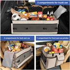 Trunk Organizer and Storage with Built-In Insulated Leak Proof Cooler Bag | Collapsible Cargo Organizer for SUV with Non Slip Strips, 3 Large Compartments Foldable Waterproof Portable Car Storage Box