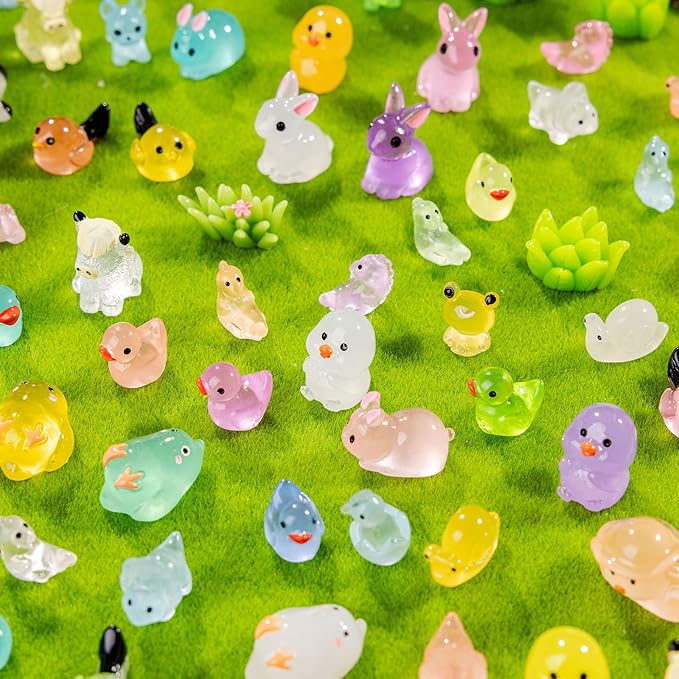 110 Pack Mini Animals Tiny Animal Figurines Bulk for Miniature Glow in Night Dollhouse Decor Accessories Garden Aquarium Potted Ornament Party DIY Charms Office Classroom Activity to Hide