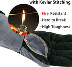 WZQH 16 In,932℉,Welding Gloves,Fireplace Glove,Fire & Heat Resistant,XL | Mitt for BBQ,Oven,Grill,Tig,Mig,Baking,Furnace,Stove,Pot Holder,Animal Handling Glove, Forge,etc.Leather,X-Large,Black-gray