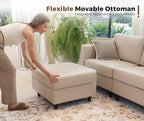 Oversized 145.5" Faux Leather Modular Sectional Sofa, Modern Large 12 Seater U Shaped Couch with Storage Seat with Reversible Chaise Deep Seat for Living Room DIY Combination - Whitesand