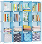 HOMIDEC Cube Storage Organizer 16-Cube Storage Shelf, Closet Organizer for Garment Racks, Closet Organizers and Storage with Metal Hammer, Bookshelf for Kids, (48.4 L x 12.2 W x 48.4 H Inches)
