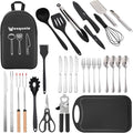 Wesqunie Silicone Cooking Utensils Set, Cookware Set for Outdoor Camping | Portable Camping Essentials, Stainless Steel Cookware Kit, Compact Storage for Camper, RV, Outdoor Picnic Grill Cooking