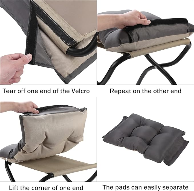15" Foldable Foot Stool Ottoman with Metal Frame - Washable Dark Grey Upholstered Indoor/Outdoor Footrest for Living Room, Bedroom, Patio - Space-Saving Compact Design