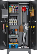 Metal Garage Storage Cabinet with Locking Doors, 71" Tall Broom Closet Storage Cabinet, Heavy Duty Garage Organization Cabinets, Steel Cabinet with Hanging Rod, Assembly Required