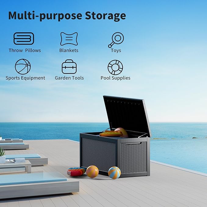 Extra-Large 320 Gallon Outdoor Storage Bin - Waterproof Resin Deck Box for Pool, Patio & Garden, Lockable Outdoor Deck Box for Cushions & Tools, UV-Resistant, Jet Black