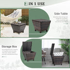 Outvita Outdoor Side Table, Rattan Coffee Table with Storage 13 Gallon Patio Small Deck Storage Box for Cushion Towel Books, Brown Side Table with lid