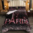 Erosebridal Eiffel Tower Comforter Set King Size, Paris France Duvet Sets for Kids Teens Adult Women Bedroom Decor Starry Sky Bling Bedding Set City Building Quilted Duvet with 2 Pillow Cases